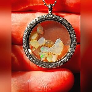 30mm Stainless Steel Pendant W/ Natural White Ethiopian Fire Opal 🔥